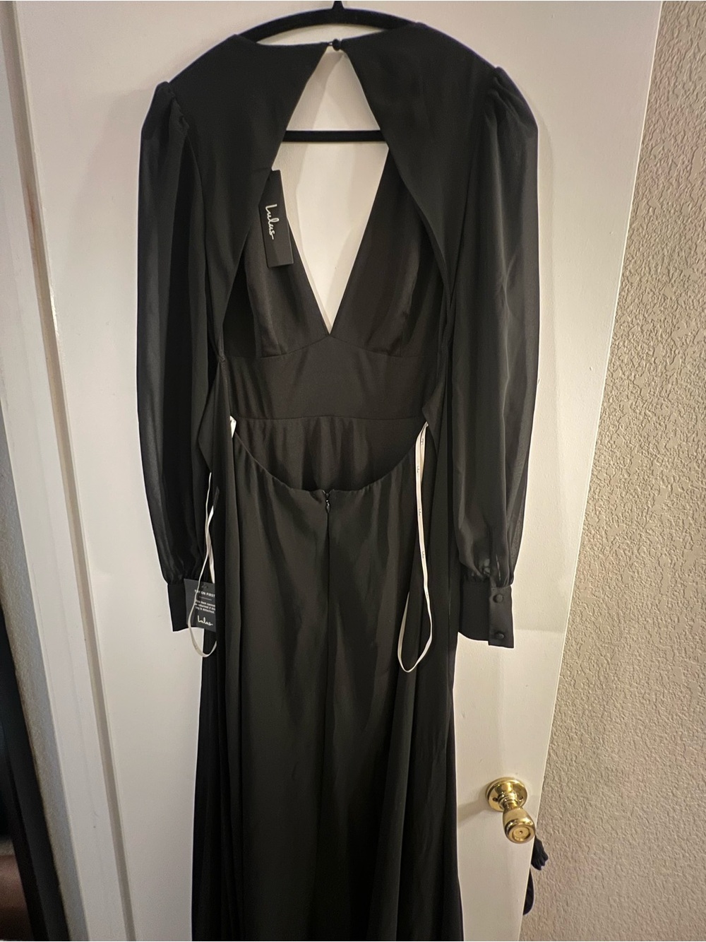 Lulu's Black Backless Long Sleeve Cutout Maxi Dress